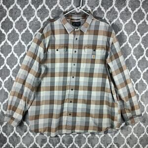 Carhartt Shirt Mens 3XL Brown Plaid Flannel Loose Fit Long Sleeve